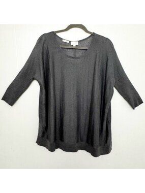 TSE 100% linen Charcoal gray 3/4 Sleeve Boxy Top Small
